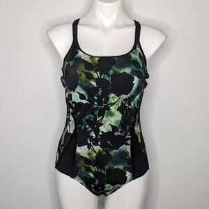 Swimsuits for All Aquabelle black green floral padded one piece swimsuit 10
